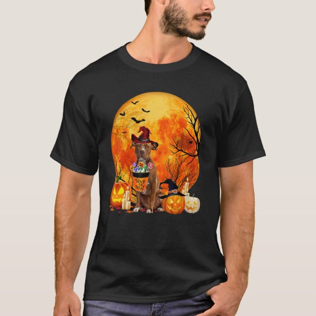 Pitbull Dog Witch Pumpkin Halloween Costume T-Shirt (Front)