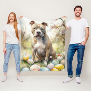 Pitbull Dog with Easter Eggs Holiday Fleece Blanket