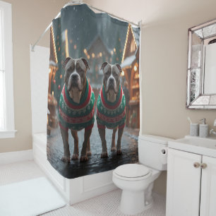 Pitbull Dogs Christmas Snow Holiday
