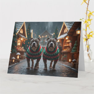 Pitbull Dogs Christmas Snow Holiday Card
