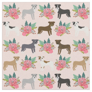 Pitbull Dogs pink florals Fabric