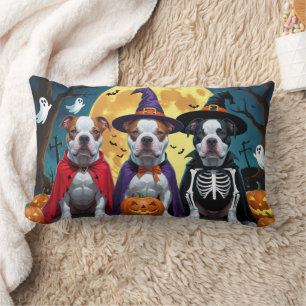 Pitbull Dogs Pumpkin Halloween Funny Lumbar Pillow
