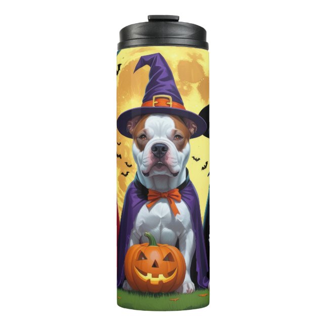 Pitbull Dogs Pumpkin Halloween Funny Thermal Tumbler (Front)