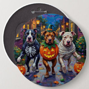 Pitbull Dogs Trick-or-Treating Halloween Costumes 6 Inch Round Button