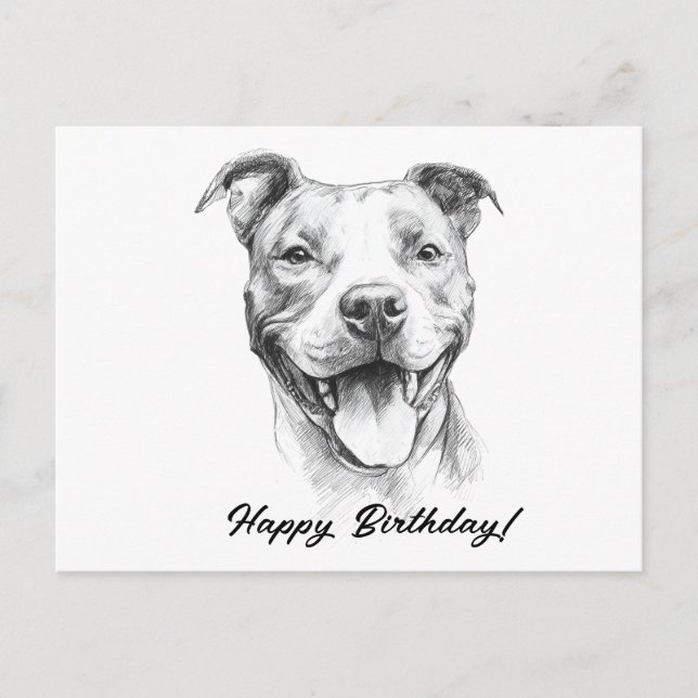Pitbull Draw noir et blanc carte d'anniversaire (Devant)