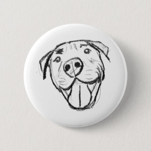 pitbull drawing simple dog lovers black white 2 inch round button (Front)