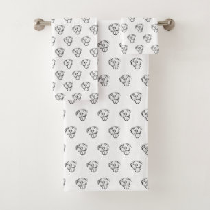 pitbull drawing simple dog lovers black white bath towel set