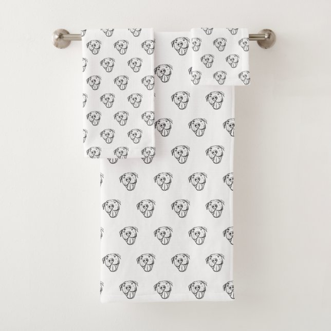 pitbull drawing simple dog lovers black white bath towel set (Insitu)