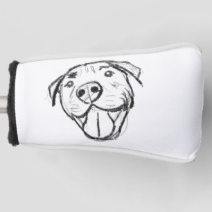pitbull drawing simple dog lovers black white golf head cover
