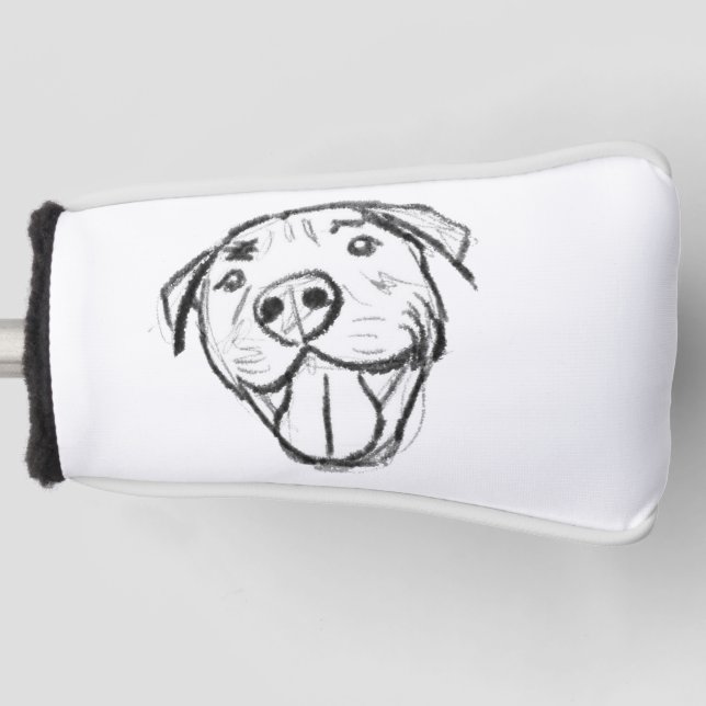 pitbull drawing simple dog lovers black white golf head cover (Front)