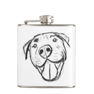 pitbull drawing simple dog lovers black white hip flask