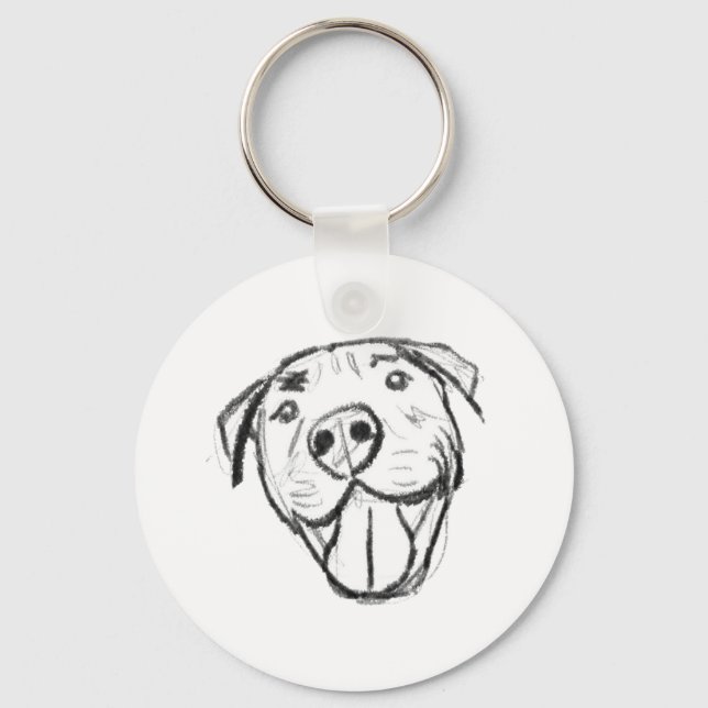 pitbull drawing simple dog lovers black white keychain (Front)