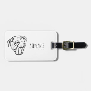 pitbull drawing simple dog lovers black white luggage tag