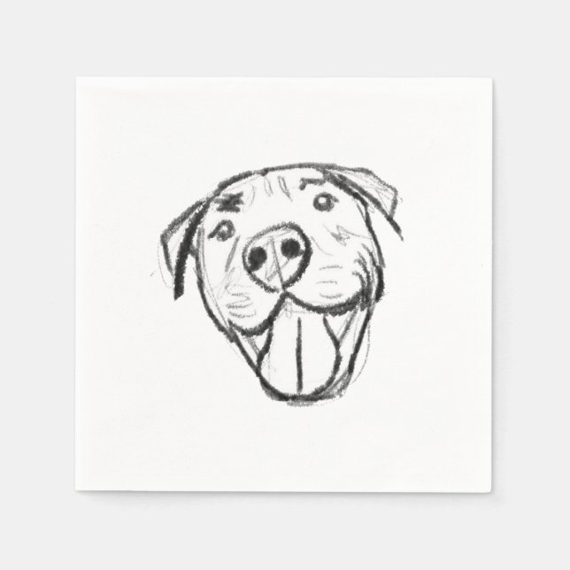 pitbull drawing simple dog lovers black white napkin (Front)