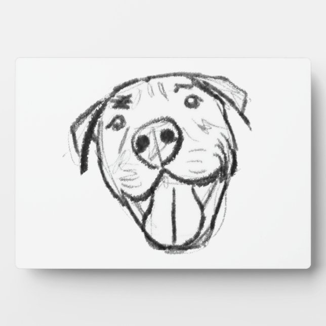 pitbull drawing simple dog lovers black white plaque (Front)