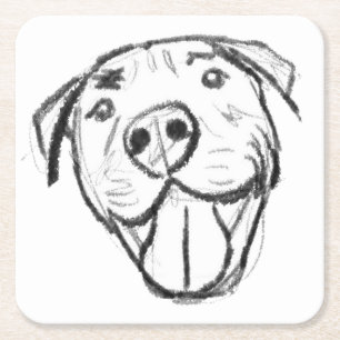 pitbull drawing simple dog lovers black white square paper coaster