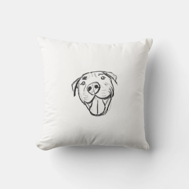 pitbull drawing simple dog lovers black white throw pillow (Front)