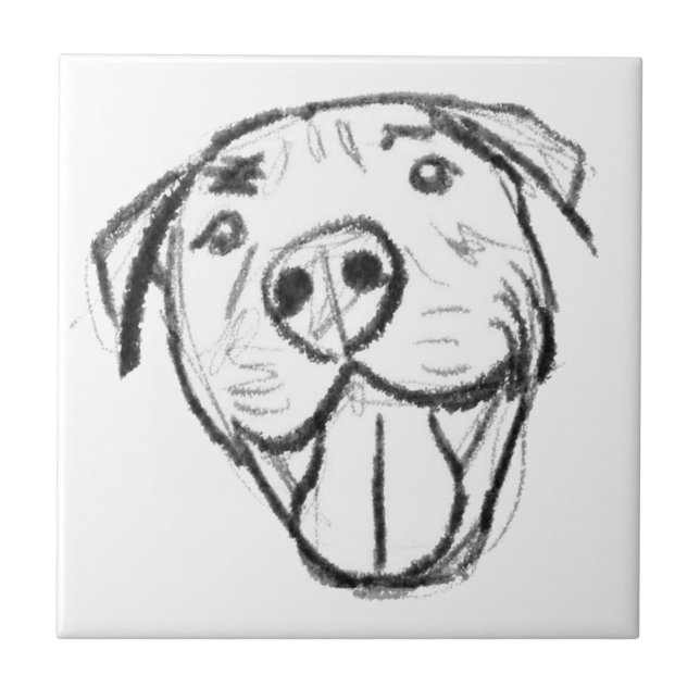 pitbull drawing simple dog lovers black white tile (Front)