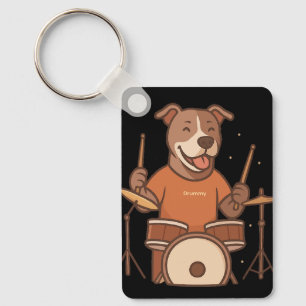 Pitbull Drummer Personalized Rock Drum Keychain