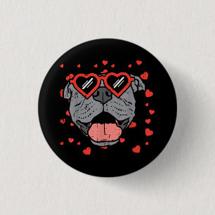 Pitbull Face Heart Glasses Valentines Day Pet Dog 1 Inch Round Button