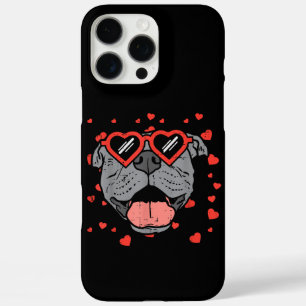 Pitbull Face Heart Glasses Valentines Day Pet Dog iPhone 16 Pro Max Case