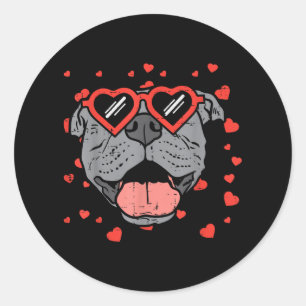 Pitbull Face Heart Glasses Valentines Day Pet Dog  Classic Round Sticker