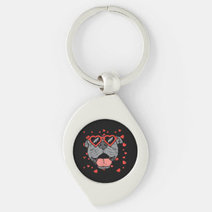 Pitbull Face Heart Glasses Valentines Day Pet Dog Keychain
