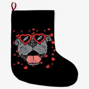 Pitbull Face Heart Glasses Valentines Day Pet Dog  Large Christmas Stocking