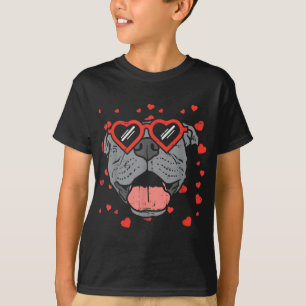 Pitbull Face Heart Glasses Valentines Day Pet Dog  T-Shirt