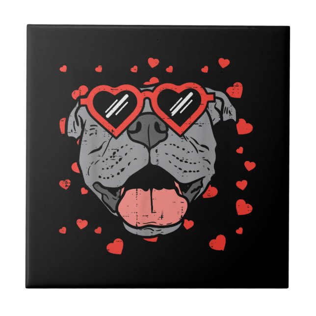 Pitbull Face Heart Glasses Valentines Day Pet Dog  Tile (Front)
