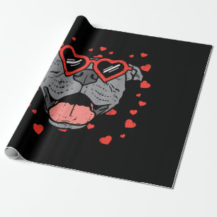 Pitbull Face Heart Glasses Valentines Day Pet Dog Wrapping Paper