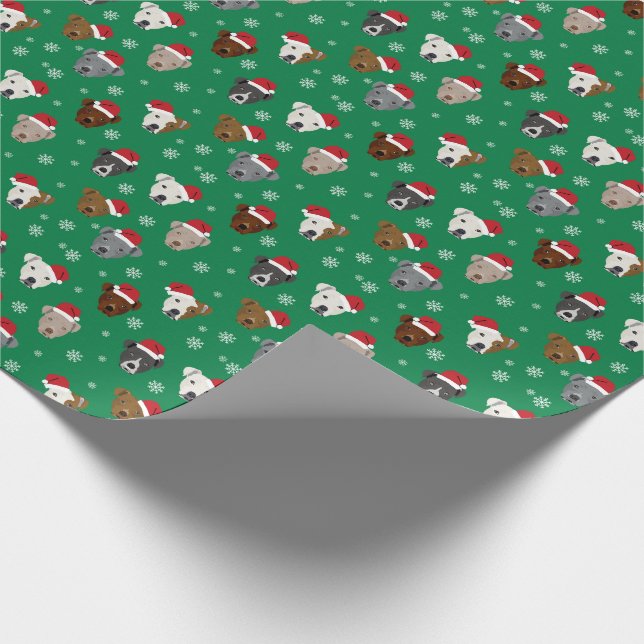 Pitbull Faces Christmas Santa Paws Wrapping Paper (Corner)