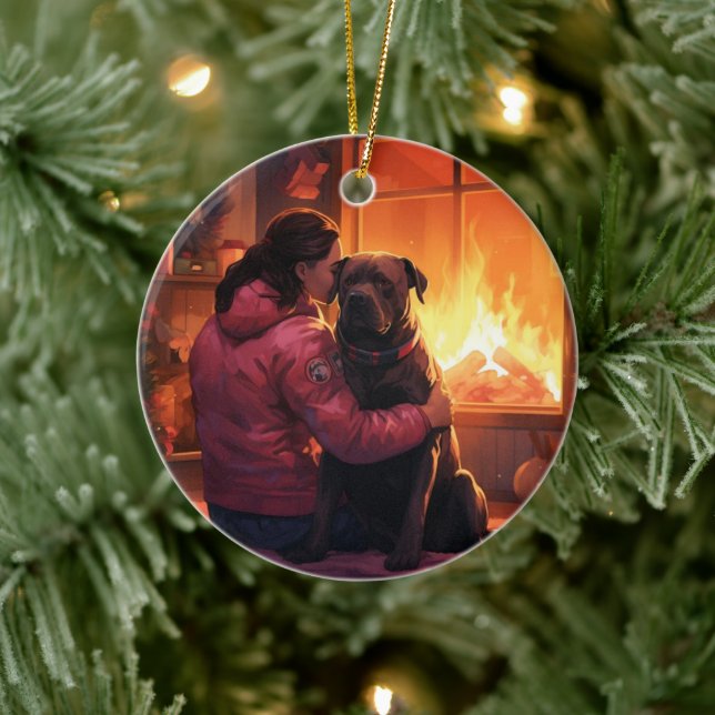 Pitbull Firefighter Christmas, Gift for Dog Lovers Ceramic Ornament (Tree)