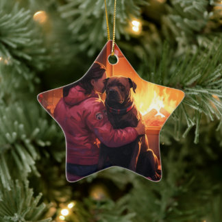Pitbull Firefighter Christmas, Gift for Dog Lovers Ceramic Ornament
