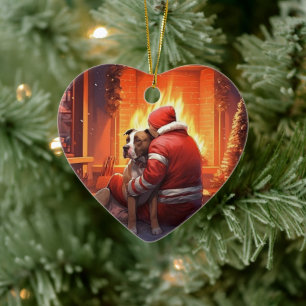 Pitbull Firefighter Christmas, Gift for Dog Lovers Ceramic Ornament