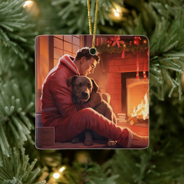 Pitbull Firefighter Christmas, Gift for Dog Lovers Ceramic Ornament (Tree)