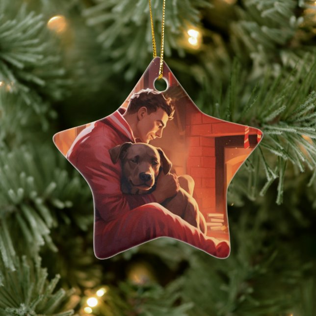 Pitbull Firefighter Christmas, Gift for Dog Lovers Ceramic Ornament (Tree)