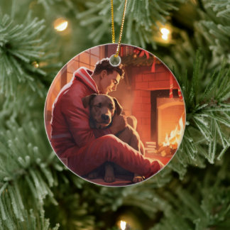 Pitbull Firefighter Christmas, Gift for Dog Lovers Ceramic Ornament