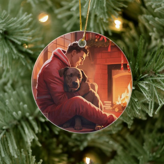 Pitbull Firefighter Christmas, Gift for Dog Lovers Ceramic Ornament (Tree)
