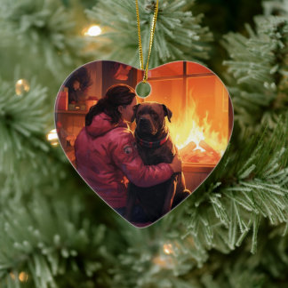 Pitbull Firefighter Christmas, Gift for Dog Lovers Ceramic Ornament