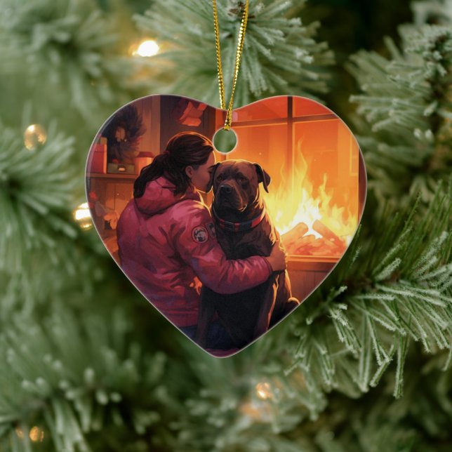 Pitbull Firefighter Christmas, Gift for Dog Lovers Ceramic Ornament (Tree)