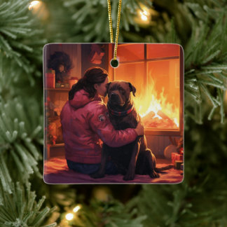 Pitbull Firefighter Christmas, Gift for Dog Lovers Ceramic Ornament