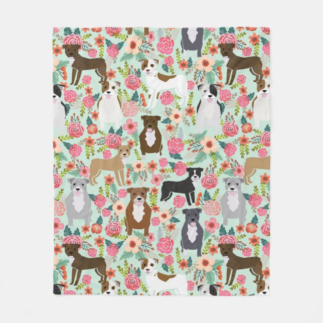 Pitbull Floral Blanket - dog blanket, pitbulls (Front)