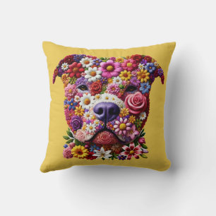 Pitbull Flower Face Dog Lover Throw Pillow
