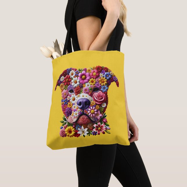 Pitbull Flower Face Dog Lover Tote Bag (Close Up)