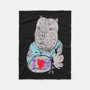 Pitbull Funny Dog I Love Mom Tattoo Gift Fleece Blanket