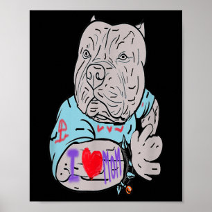 Pitbull Funny Dog I Love Mom Tattoo Gift  Poster