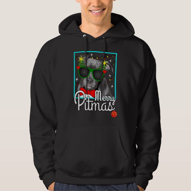 Pitbull Funny Pit Bull Dog Christmas Merry Pitmas Hoodie (Front)