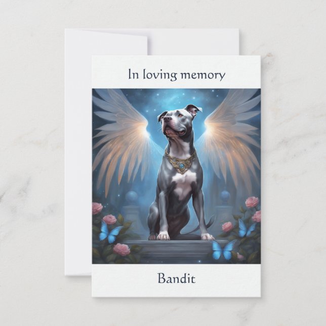Pitbull Grey Memorial Poem Custom Name Sympathy Thank You Card (Front)
