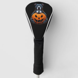 Pitbull Halloween - Holding Jack O Lantern Golf Head Cover